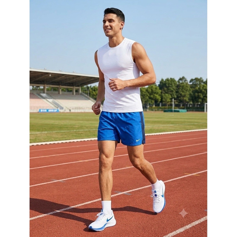 Nike Dry Fit Shorts Mens L Blue Logo Running Athleisure Activewear